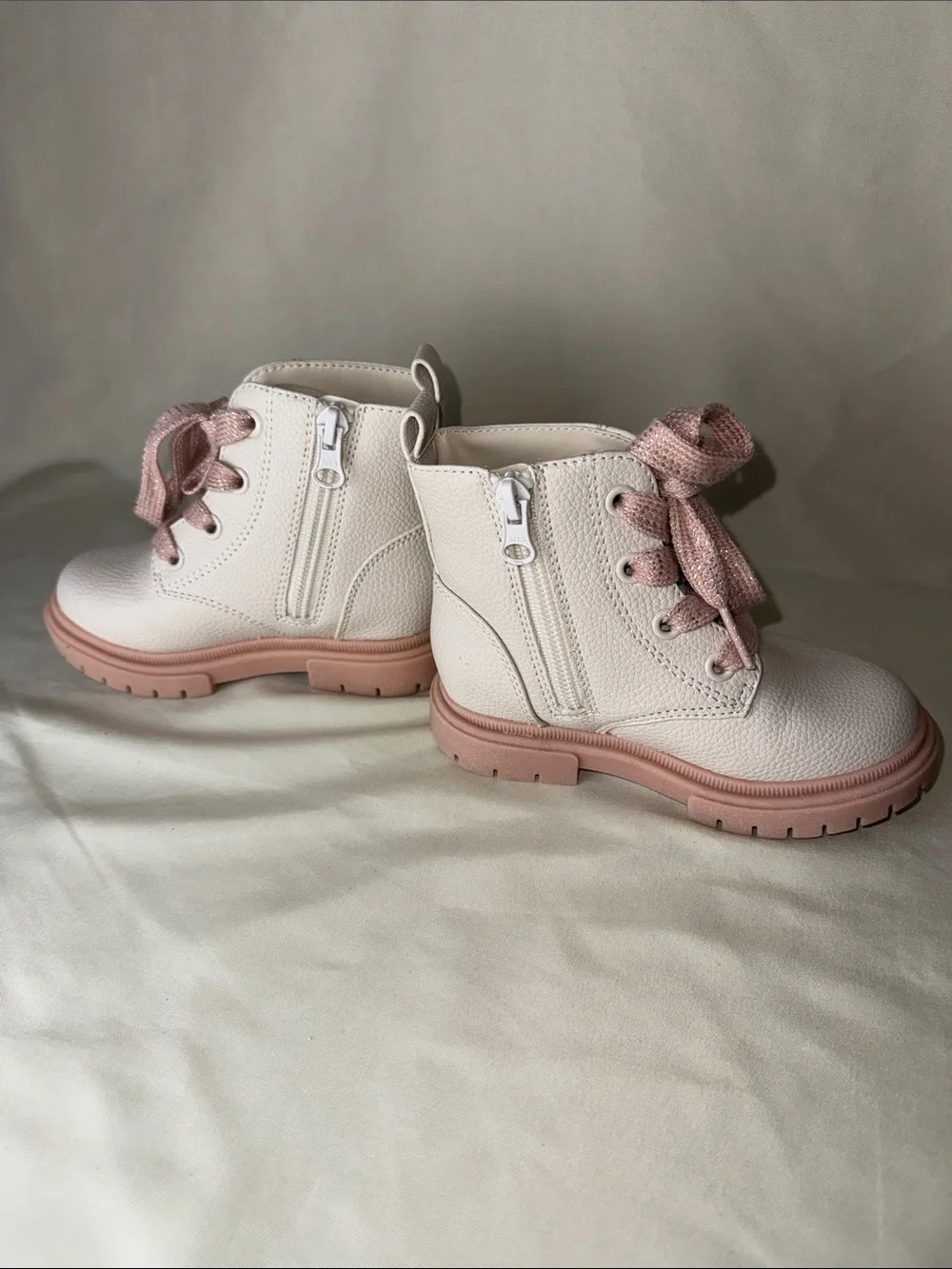 Cat & Jack Cream and Pink Girls Lace-Up Ankle Boots